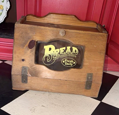 Vintage oak wood bread bin - bread,