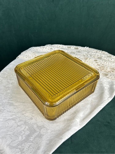 Vintage large amber ribbed - amber,