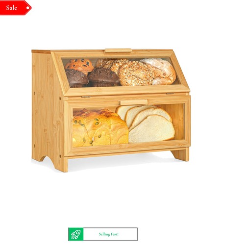 Double layer bamboo bread bin - bamboo,