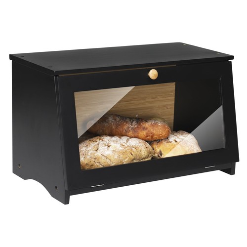 Bamboo bread bin clear front - bamboo,