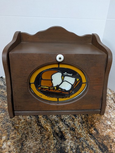 Vintage wooden bread box with - bread,