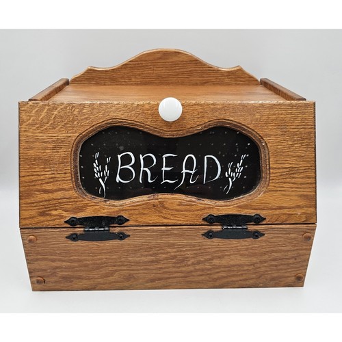 Vintage oak wood bread box - wood,