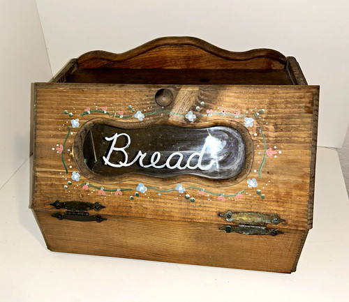 Wood bread bin glass - bin,