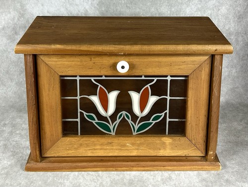 Vintage wood bread box tulip - bread,
