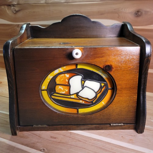 Vtg wooden wood bread box - vtg,