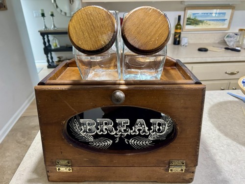 Vintage wooden bread box wheat - box,
